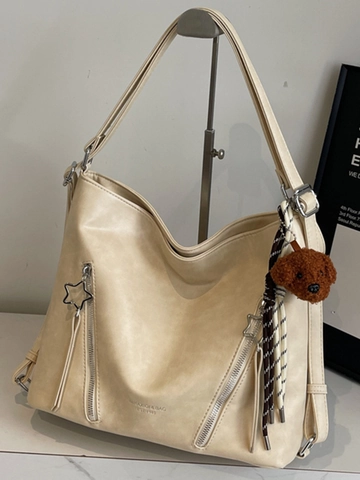 Sac Cabas en Cuir PU Grande Capacité Style Coréen Pour Femme Sac à Épaule Tendance Commuter Avec Fermeture Éclair Étoile