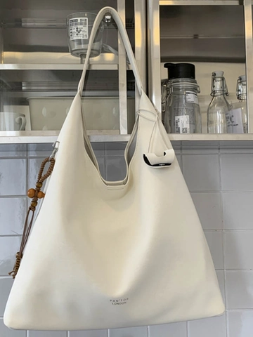 Bolso Hobo de Cuero PU para Mujer Gran Capacidad Minimalista Color Sólido Bolso de Hombro Con Colgante de Madera Bolso Principal Y Estuche