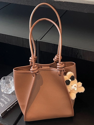 Women High Capacity Commuter PU Leather Tote Bag Large Korean Style Casual Shoulder Bag Solid Color Elegant Daily Handbag