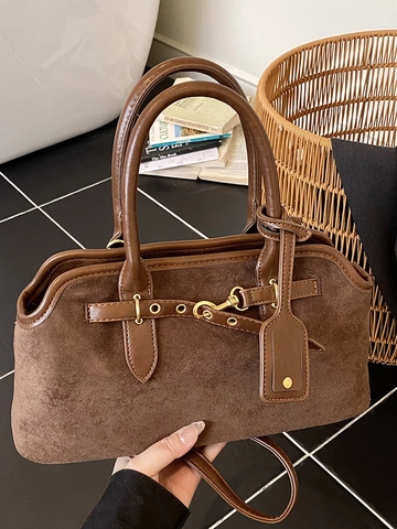 Borsa Sottobraccio Retrò in PU Scamosciato per Donna Minimalista Cuciture Giuntura Borsa a Spalla Moda Pendolarismo Borsetta