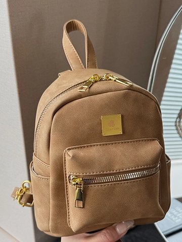 Mochila Mini de Cuero PU Vintage para Mujer Gran Capacidad Bolso Escolar Casual de Moda Herrajes Dorados Mochila para Viajes Diarios