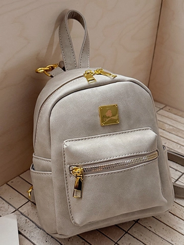 Mochila Mini de Cuero PU Vintage para Mujer Gran Capacidad Bolso Escolar Casual de Moda Herrajes Dorados Mochila para Viajes Diarios