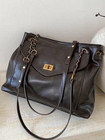 Borsa Tote in Pelle PU di Grande Capacità per Donna Borsa a Tracolla con Catena Vintage Cartella da Pendolare Minimalista Urbana
