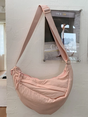 Borsa a Tracolla Donna in Nylon a Mezzaluna Grande Capacità Borsa a Guscio Minimalista Tinta Unita Versatile Borsa a Spalla