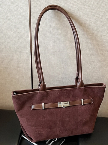 Minimalistische Wildlederimitat Patchwork Tragetasche Für Damen Retro Große Kapazität Schultertasche Mit Metallschnalle Handtasche