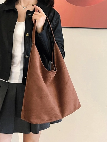 Minimalist Σουέτ Τσάντα Tote Μεγάλης Χωρητικότητας Για Γυναίκες Vintage Hobo Τσάντα Ώμου Με Εσωτερικό Τσαντάκι