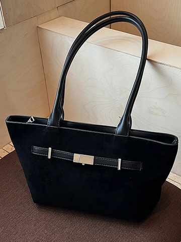 Minimalistische Wildlederimitat Patchwork Tragetasche Für Damen Retro Große Kapazität Schultertasche Mit Metallschnalle Handtasche