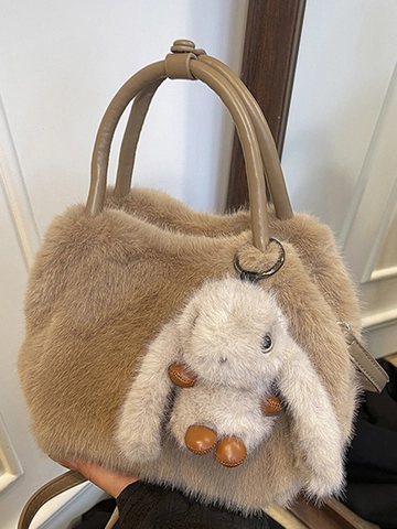Sac Sous Le Bras En Peluche Pour Femmes Avec Fausse Fourrure Douce Et Pendentif Lapin Mignon Sac Bandoulière Versatile Pour Quotidien