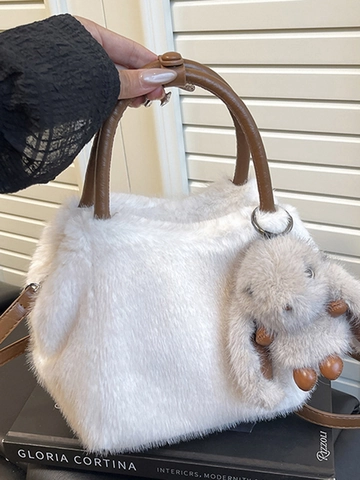 Sac Sous Le Bras En Peluche Pour Femmes Avec Fausse Fourrure Douce Et Pendentif Lapin Mignon Sac Bandoulière Versatile Pour Quotidien