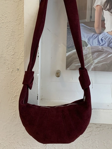Bolso de Hombro Croissant de Gamuza Vintage para Mujer Gran Capacidad Estilo Relajado Bolso Bandolera Color Sólido Elegante Hobo