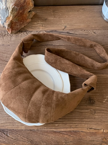 Bolso de Hombro Croissant de Gamuza Vintage para Mujer Gran Capacidad Estilo Relajado Bolso Bandolera Color Sólido Elegante Hobo