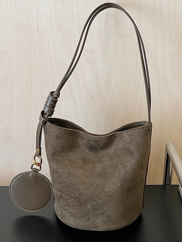 Damen Wildleder Beuteltasche Urban Minimalistisch Umhängetasche Mit Rundem Anhänger Knotengurt Magnetschnalle Retro Tasche