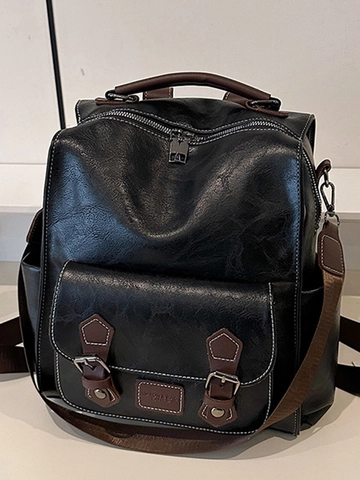 Women Retro PU Leather Backpack British Style College School Bag Large Capacity Fashion Travel Rucksack With Belt Buckle