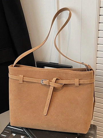Bolso Tote de Antelina Vintage de Gran Capacidad para Mujer Otoño Bolso de Hombro Simple Bolso Bandolera Retro Conmutar