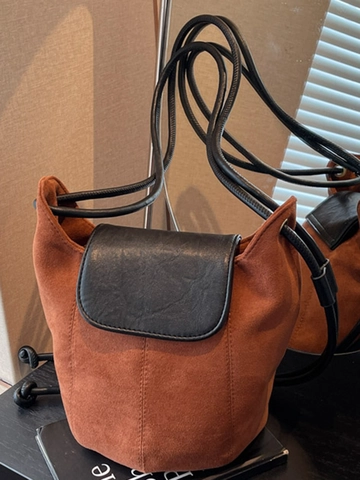 Damen PU Leder Patchwork Eimertasche Kleine Umhängetasche Urban Minimalistisch Pendeln Handytasche Alltagstasche
