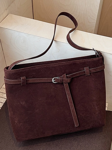 Bolso Tote de Antelina Vintage de Gran Capacidad para Mujer Otoño Bolso de Hombro Simple Bolso Bandolera Retro Conmutar