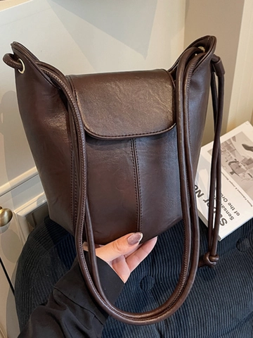 Elegante Bolso de Cubo de Cuero PU para Mujer Minimalista Color Sólido Gran Capacidad Bolso de Hombro Bandolera para Diario