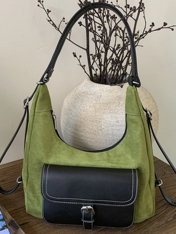 Vintage Nische Umhängetasche Für Damen Retro PU Wildleder Textur Große Kapazität Täglich Pendeln Tote Bag Mit Kontrastnähten