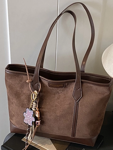 Damen Große Kapazität PU Leder Spleißen Tragetasche Mode Retro Wildleder Textur Schultertasche Für Tägliche Pendeln Büro