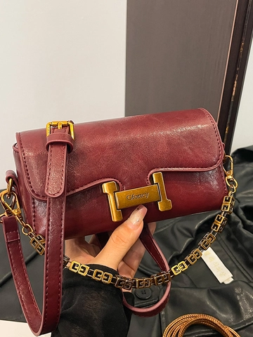 Borsa a Spalla da Donna in Pelle PU con Fibbia in Metallo Piccola Borsa a Tracolla Quadrata Con Catena Borsa a Mano Vintage