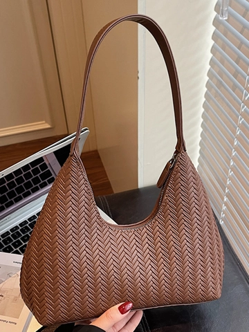 Vintage Damen Geflochtene Achseltasche Luxus Weich PU Leder Hobo Schultertasche Chic Minimalistisch Pendler Handtasche Mit Reißverschluss