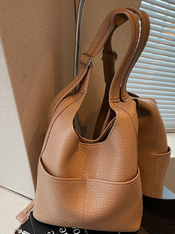 Damen Kieselmaserung PU Leder Schultertasche Große Kapazität Eimer Einkaufstasche Einfache Urbane Pendler Umhängetasche Handtasche