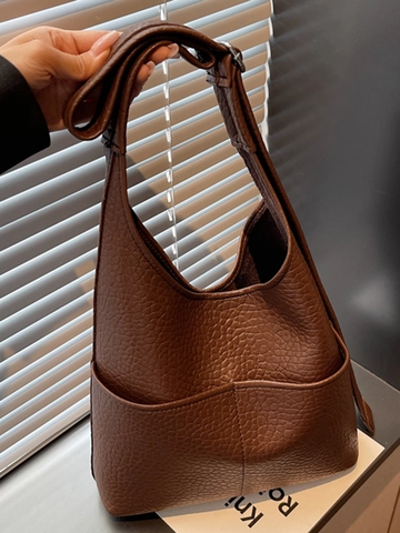 Damen Kieselmaserung PU Leder Schultertasche Große Kapazität Eimer Einkaufstasche Einfache Urbane Pendler Umhängetasche Handtasche