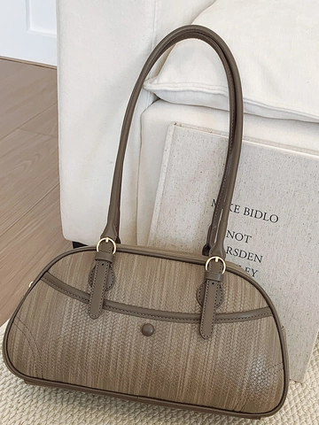 Bolso de Axila para Mujer Cuero PU Minimalista Urbano Textura Tejida Bolso de Hombro Casual Viaje Trabajo Bolso Baguette