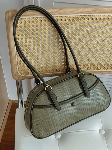 Bolso de Axila para Mujer Cuero PU Minimalista Urbano Textura Tejida Bolso de Hombro Casual Viaje Trabajo Bolso Baguette