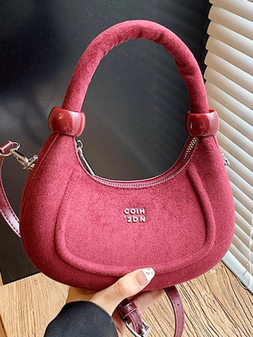 Bolso de Hombro de Media Luna de Gamuza PU Vintage Para Mujer Bolso de Mano de Axila Pequeño Bolso Hobo Retro Color Sólido Con Correa Ajustable