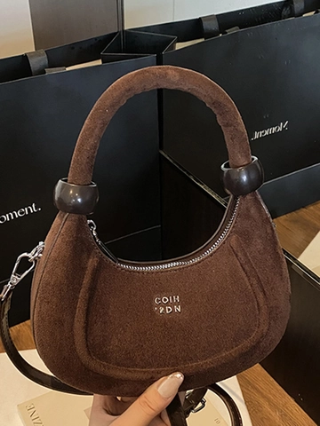 Bolso de Hombro de Media Luna de Gamuza PU Vintage Para Mujer Bolso de Mano de Axila Pequeño Bolso Hobo Retro Color Sólido Con Correa Ajustable