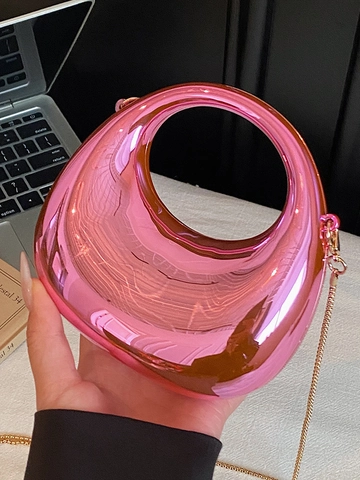 Acryl Spiegeloberfläche Umhängetasche Mini Metallische Clutch Für Damen Hohlrunder Griff Party Handtasche Mit Goldkette