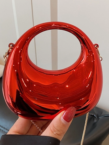 Acryl Spiegeloberfläche Umhängetasche Mini Metallische Clutch Für Damen Hohlrunder Griff Party Handtasche Mit Goldkette