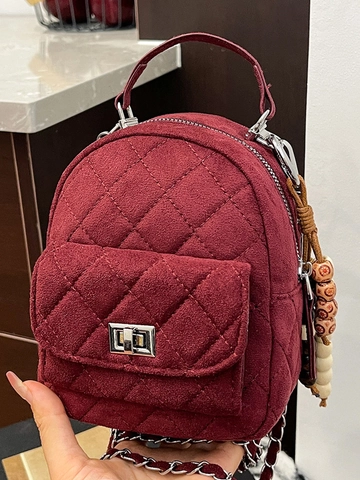 Women Quilted Mini Backpack PU Leather Rhombus Pattern Casual Small Fashion Travel Shopping Bag With Metal Chain Straps