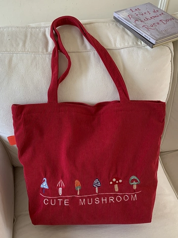 Damen Cord Tote Bag Pilz Stickerei Große Kapazität Umhängetasche Casual Retro Student Pendler Handtasche
