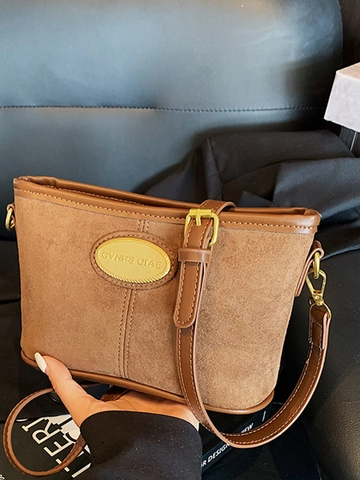 Bolso de Hombro de Cuero PU Esmerilado para Mujer Bolso Bandolera Retro Cuadrado Pequeño con Pespuntes de Cadena Casual