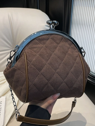 Borsa a Spalla Vintage Trapuntata a Conchiglia da Donna in Tessuto Retro Chiusura a Scatto Tracolla a Conchiglia Elegante