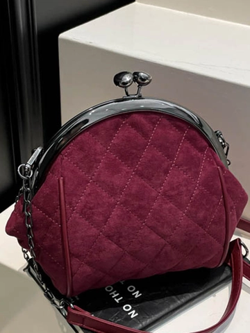 Borsa a Spalla Vintage Trapuntata a Conchiglia da Donna in Tessuto Retro Chiusura a Scatto Tracolla a Conchiglia Elegante