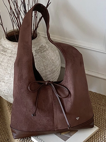 Borsa a Spalla Vintage in Pelle Scamosciata Sintetica Patchwork per Donna Grande Capacità Hobo Tote con Fiocco Francese Urbana