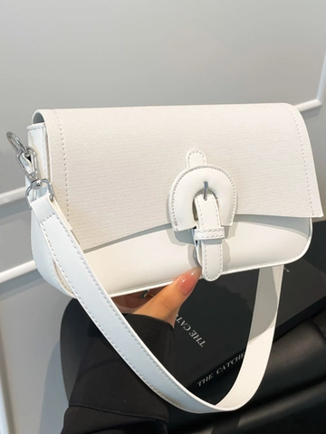Bolso de Hombro Cuadrado Pequeño de Cuero de PU para Mujer Vintage Textura Tejida Empalme Solapa Bolso Bandolera Color Sólido
