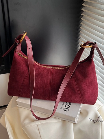 Sac Sous le Bras en Suédine de Style Français Grande Capacité Sac à Épaule Hobo Décontracté pour Femmes Vintage Couture