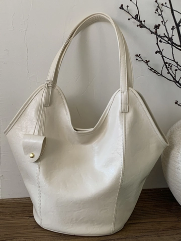 Große Kapazität PU Leder Tote Bag Für Damen Retro Einfache Umhängetasche Mit Taschenanhänger Achselhöhle Wasserbeutel Für Pendeln Reise