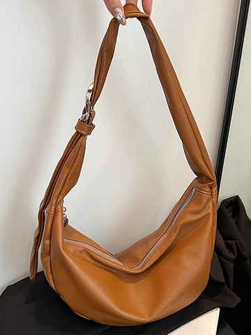 Women Minimalist PU Leather Hobo Bag Large Capacity Retro Solid Color Dumpling Bag Fashion Shoulder Crossbody Commuter Bag