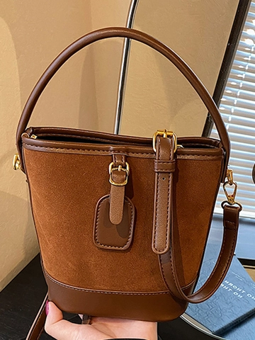 Damen Retro Beuteltasche aus PU Leder und Wildlederimitat Verstellbare Schultertasche Umhängetasche Handtasche für den Alltag