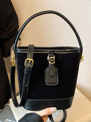 Damen Retro Beuteltasche aus PU Leder und Wildlederimitat Verstellbare Schultertasche Umhängetasche Handtasche für den Alltag