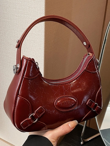 Retro PU Leder Halbmond Umhängetasche Für Damen Vintage Unterarmtasche Mode Umhängetasche Kleine Quadratische Tasche Handtasche