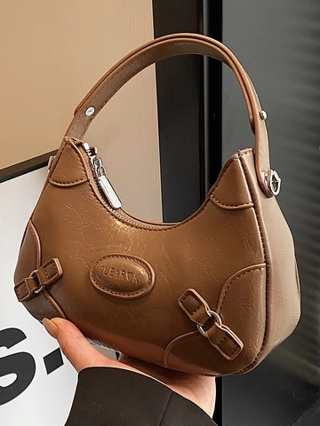 Retro PU Leder Halbmond Umhängetasche Für Damen Vintage Unterarmtasche Mode Umhängetasche Kleine Quadratische Tasche Handtasche