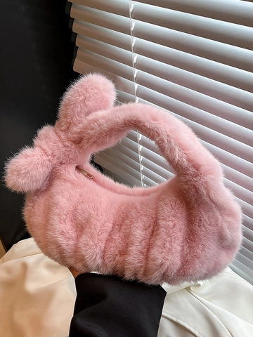 Women's Plush Handbag Soft Faux Fur Pleated Cloud Bag Fashion Knot Handle Small Hobo Bag Solid Color Casual Winter Wristlet Purse