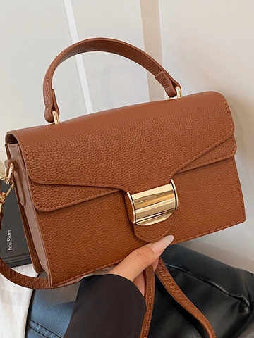 Women Minimalist PU Leather Small Square Crossbody Bag Fashion Vintage Shoulder Bag Handbag With Metal Clasp Daily