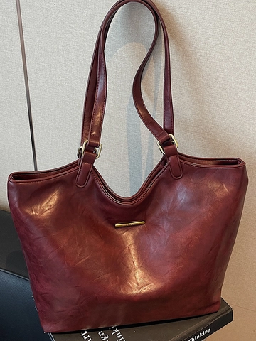 Bolso Tote de Cuero PU Vintage para Mujer Gran Capacidad Retro Color Sólido Bolso de Hombro Axila para Oficina Viaje Diario Moda